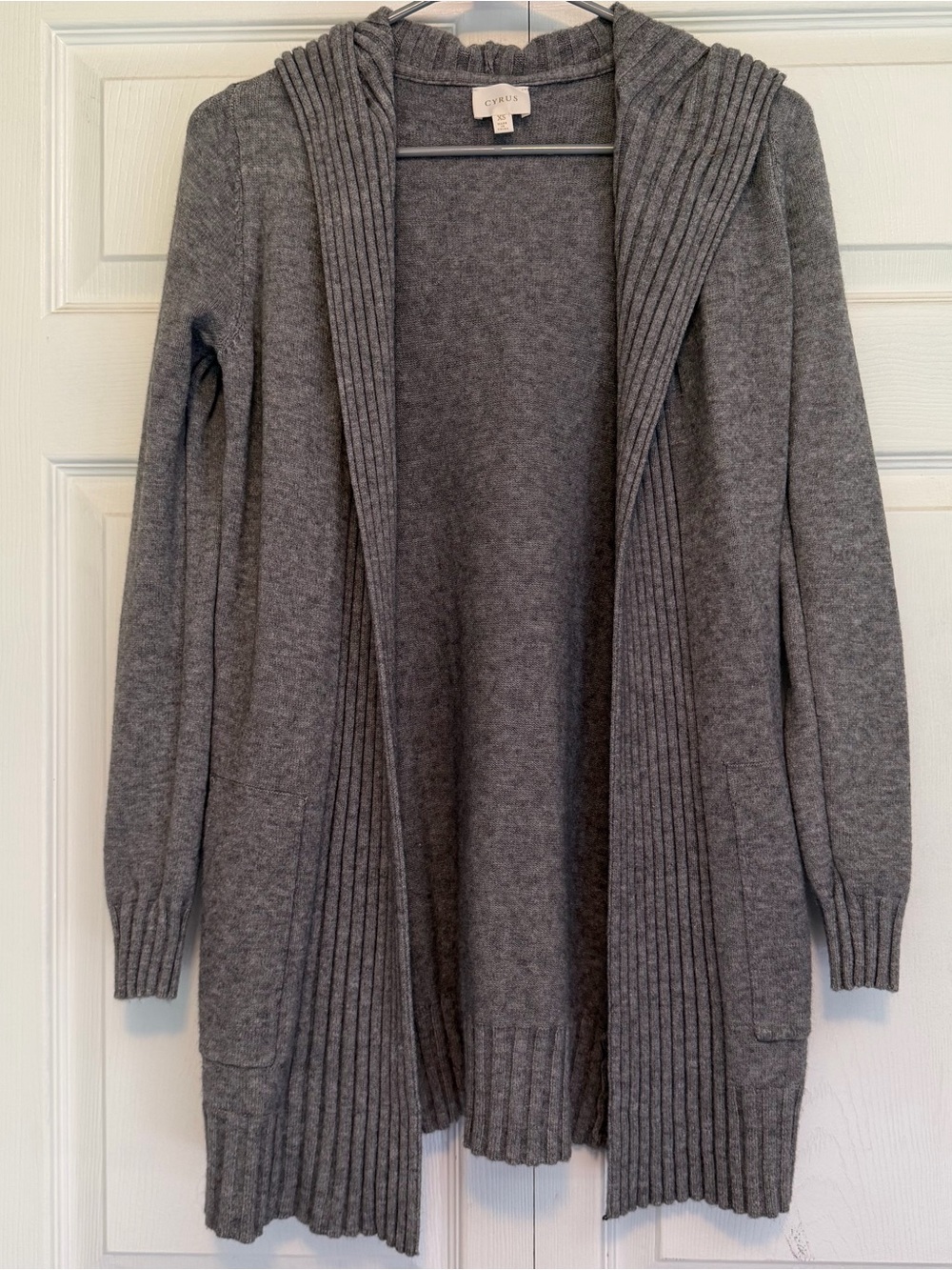 Cyrus Gray Hooded Open-Front Ribbed Cardigan